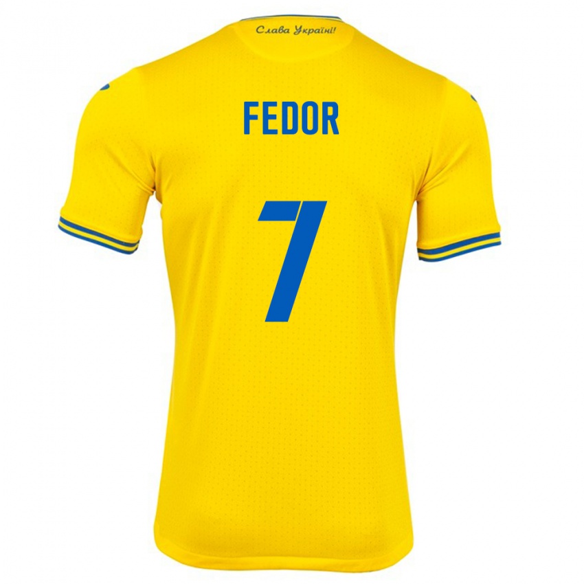 Kinder Ukraine Oleg Fedor #7 Gelb Heimtrikot Trikot 24-26 T-Shirt Österreich