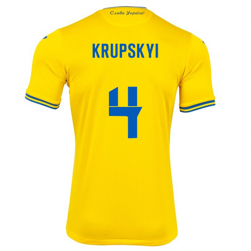 Kinder Ukraine Ilya Krupskyi #4 Gelb Heimtrikot Trikot 24-26 T-Shirt Österreich