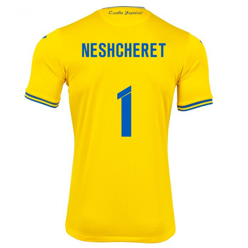 Kinder Ukraine Ruslan Neshcheret #1 Gelb Heimtrikot Trikot 24-26 T-Shirt Österreich