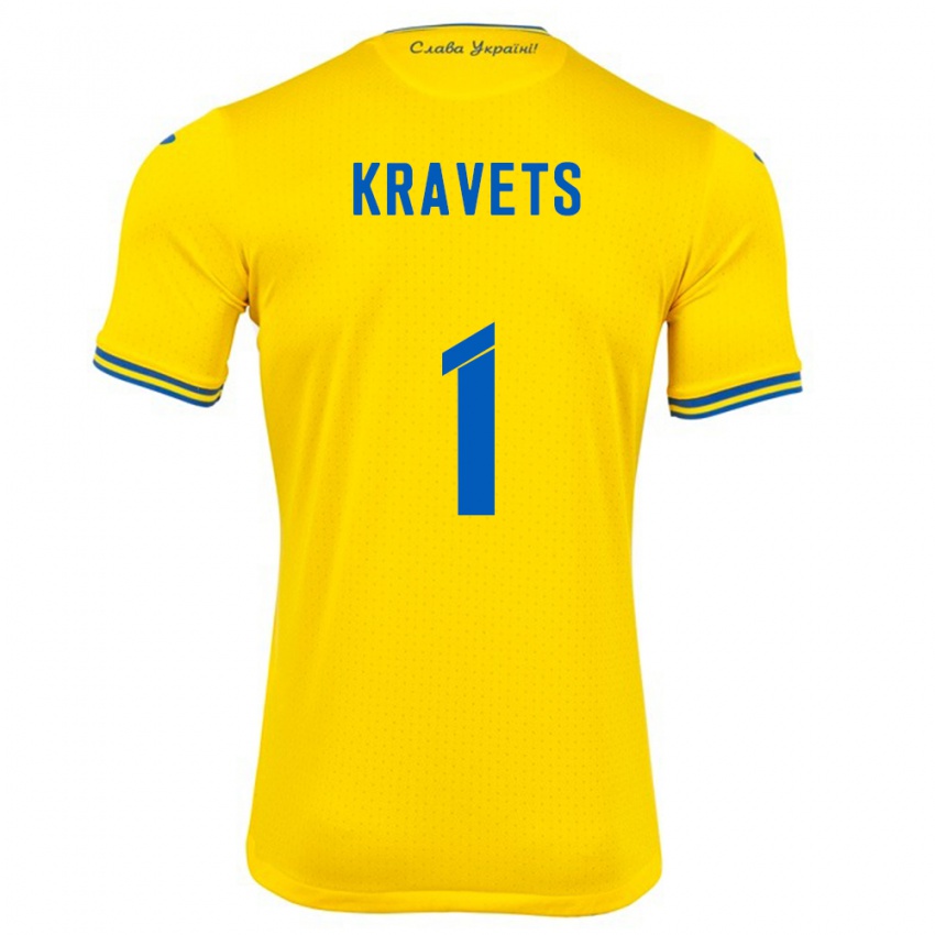 Kinder Ukraine Vladyslav Kravets #1 Gelb Heimtrikot Trikot 24-26 T-Shirt Österreich