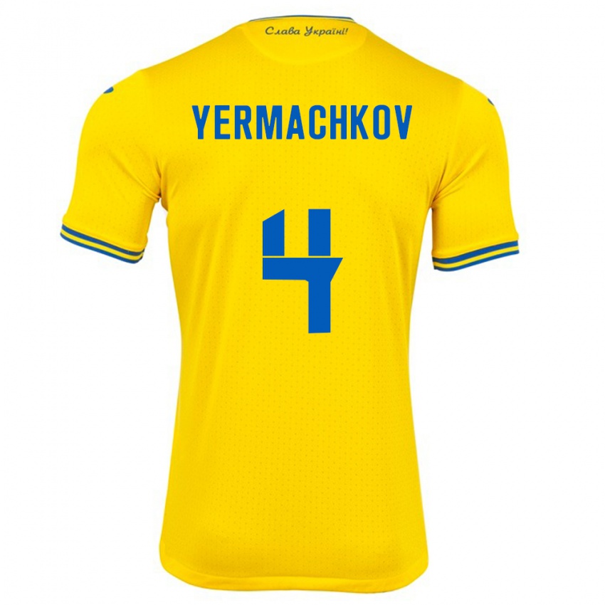 Kinder Ukraine Ivan Yermachkov #4 Gelb Heimtrikot Trikot 24-26 T-Shirt Österreich