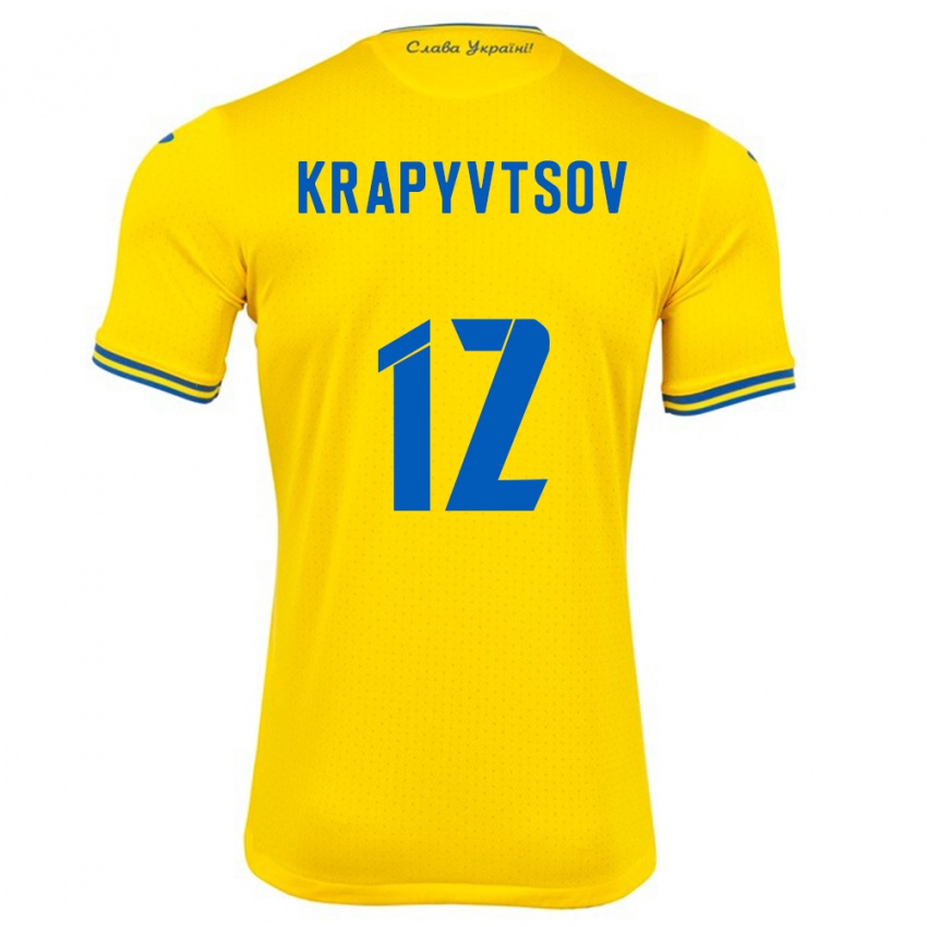 Kinder Ukraine Vladyslav Krapyvtsov #12 Gelb Heimtrikot Trikot 24-26 T-Shirt Österreich