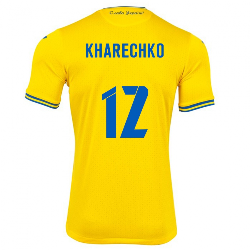 Kinder Ukraine Oleksandr Kharechko #12 Gelb Heimtrikot Trikot 24-26 T-Shirt Österreich