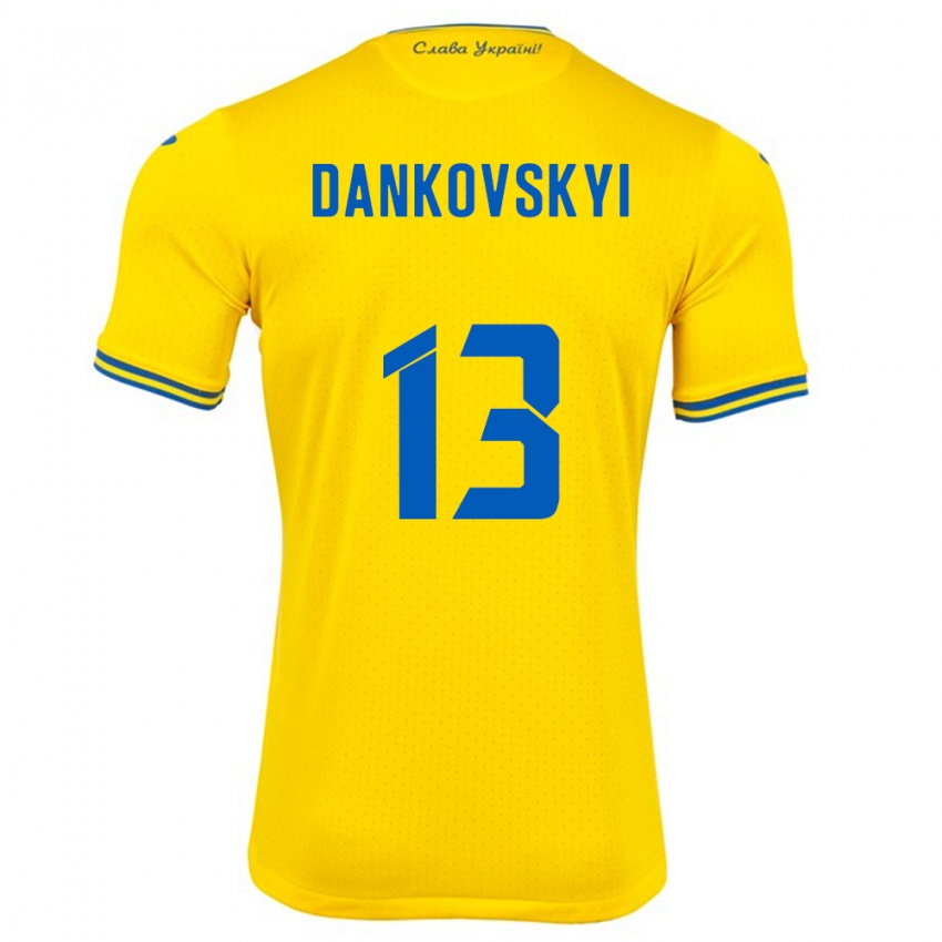 Kinder Ukraine Yegor Dankovskyi #13 Gelb Heimtrikot Trikot 24-26 T-Shirt Österreich