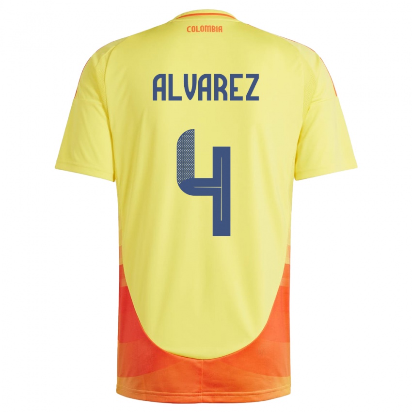 Kinder Kolumbien Fernando Álvarez #4 Gelb Heimtrikot Trikot 24-26 T-Shirt Österreich