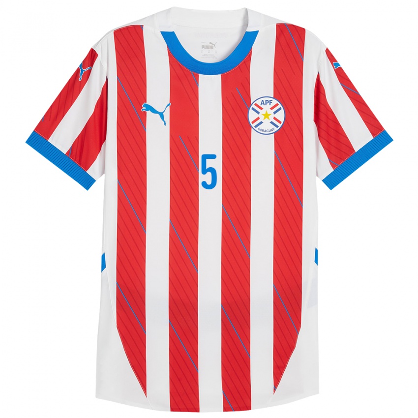 Kinder Paraguay Verónica Riveros #5 Weiß Rot Heimtrikot Trikot 24-26 T-Shirt Österreich