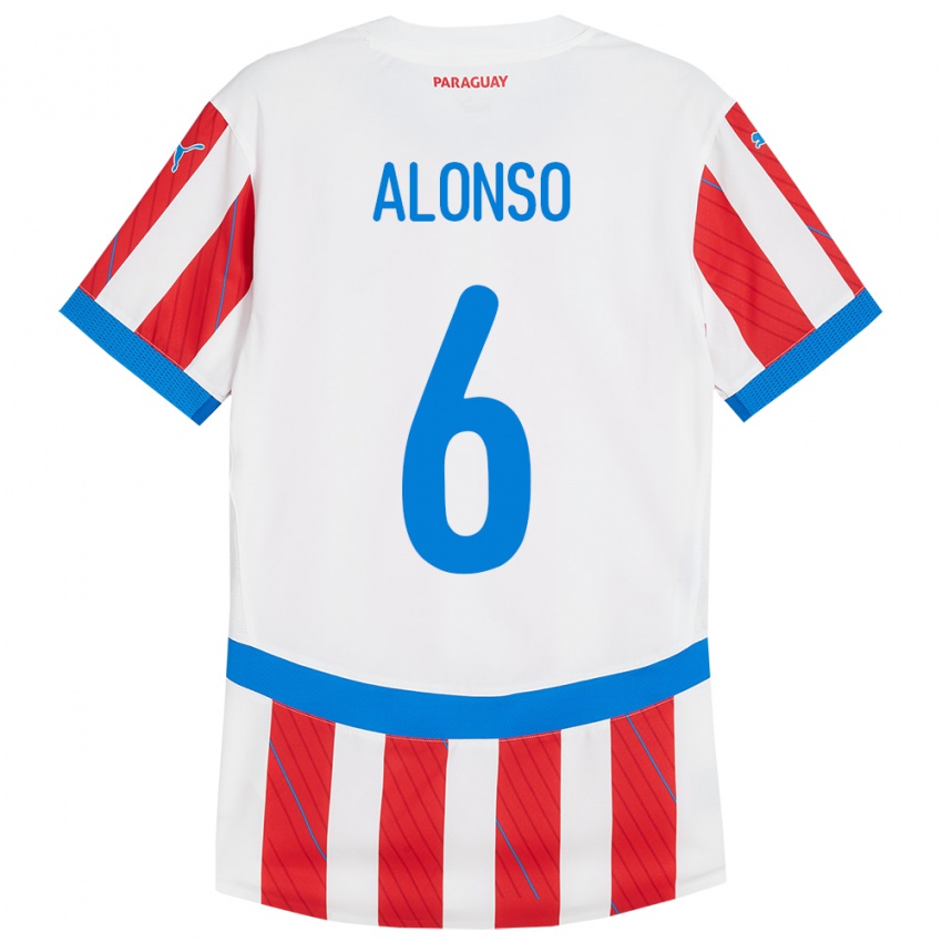 Kinder Paraguay Júnior Alonso #6 Weiß Rot Heimtrikot Trikot 24-26 T-Shirt Österreich