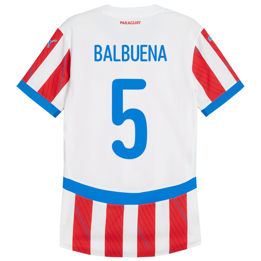 Kinder Paraguay Fabián Balbuena #5 Weiß Rot Heimtrikot Trikot 24-26 T-Shirt Österreich