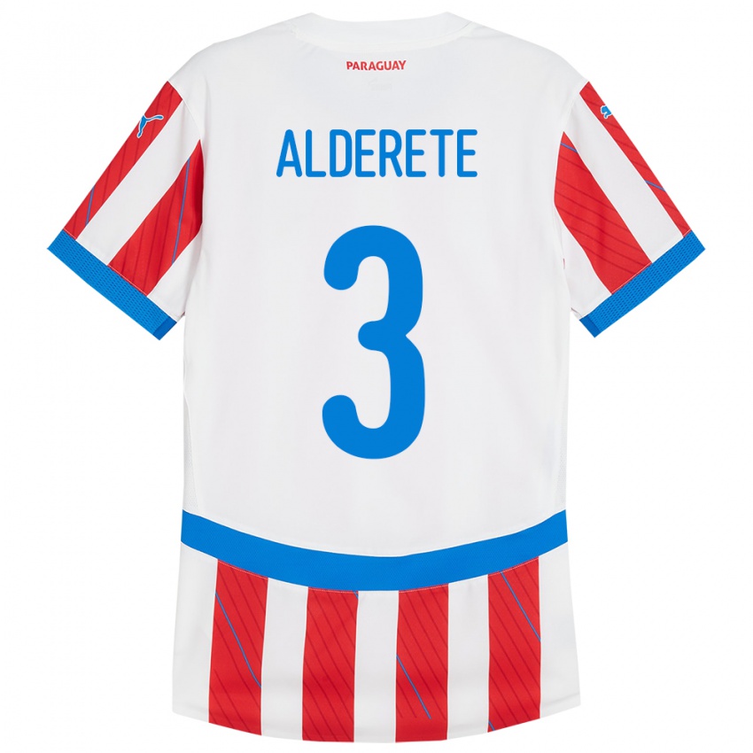 Kinder Paraguay Omar Alderete #3 Weiß Rot Heimtrikot Trikot 24-26 T-Shirt Österreich