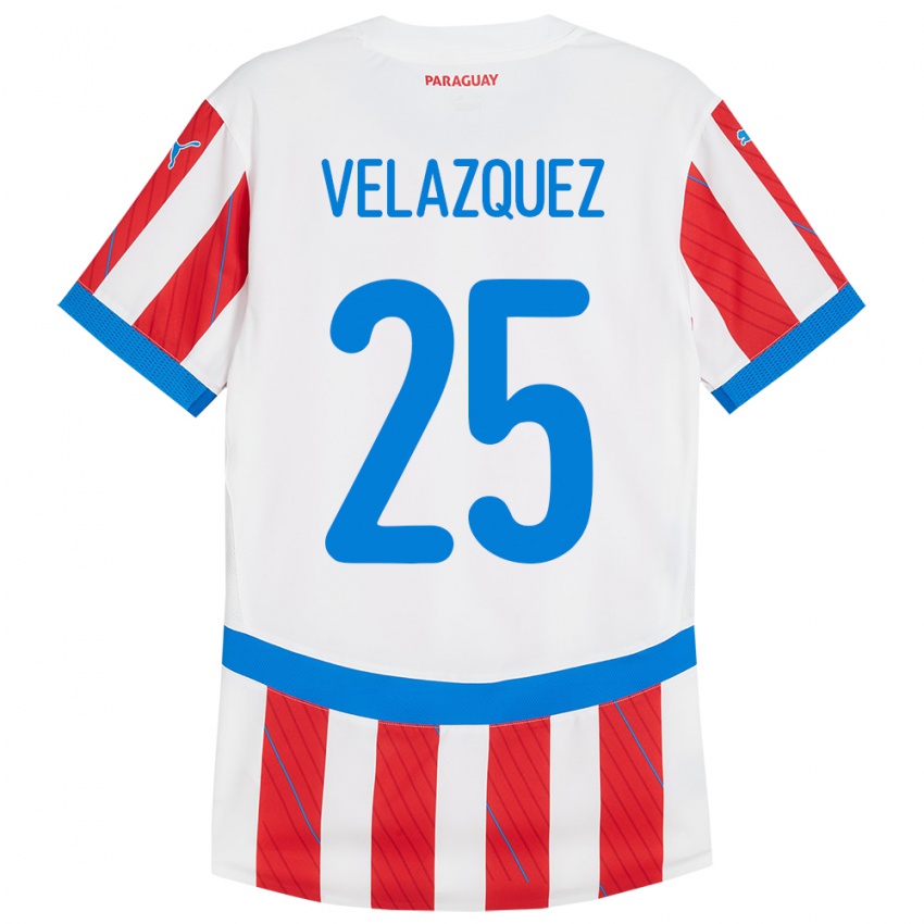 Kinder Paraguay Gustavo Velázquez #25 Weiß Rot Heimtrikot Trikot 24-26 T-Shirt Österreich