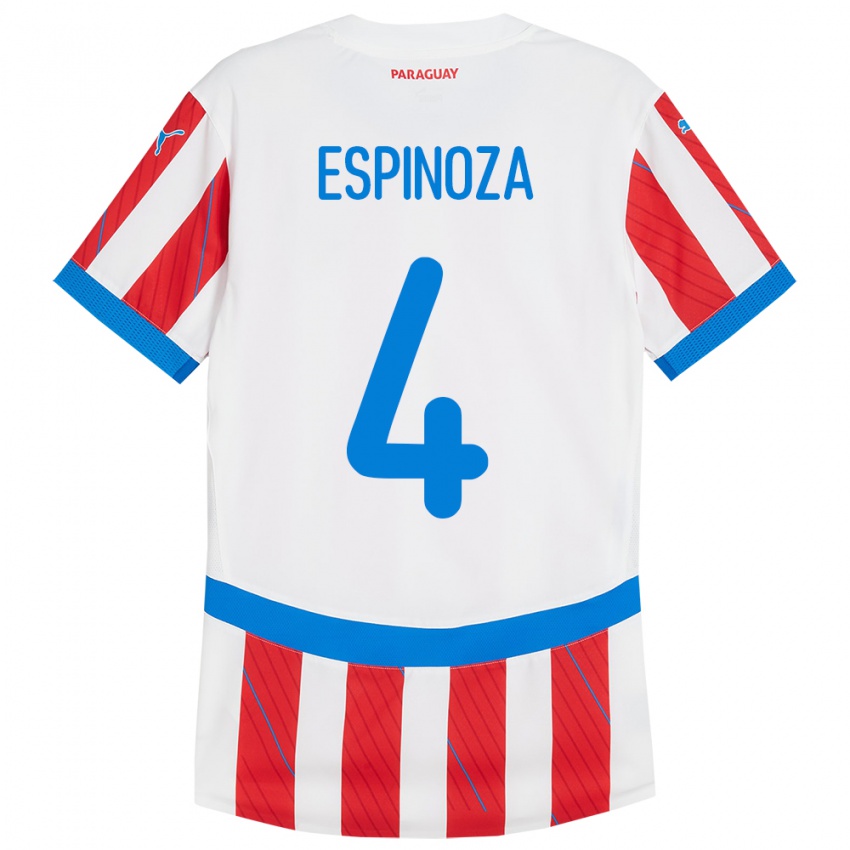 Kinder Paraguay Matías Espinoza #4 Weiß Rot Heimtrikot Trikot 24-26 T-Shirt Österreich