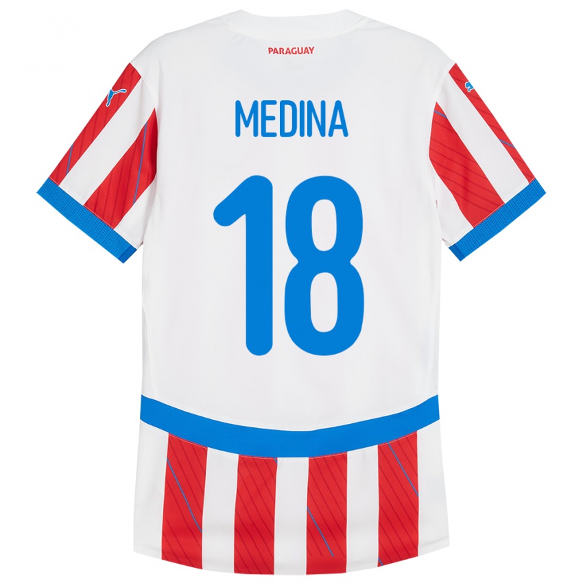 Kinder Paraguay Jesús Medina #18 Weiß Rot Heimtrikot Trikot 24-26 T-Shirt Österreich