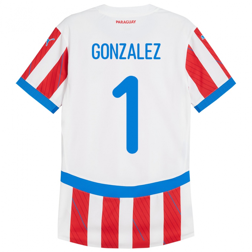 Kinder Paraguay Ángel González #1 Weiß Rot Heimtrikot Trikot 24-26 T-Shirt Österreich