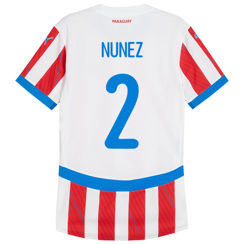 Kinder Paraguay Alan Núñez #2 Weiß Rot Heimtrikot Trikot 24-26 T-Shirt Österreich