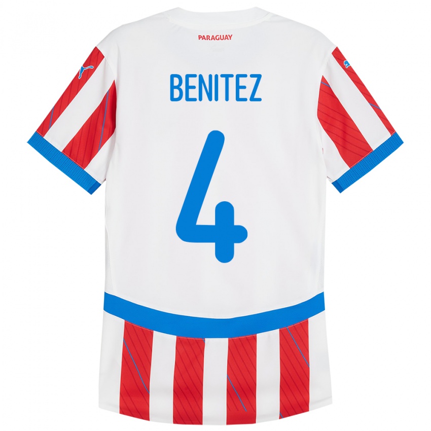 Kinder Paraguay Gastón Benítez #4 Weiß Rot Heimtrikot Trikot 24-26 T-Shirt Österreich