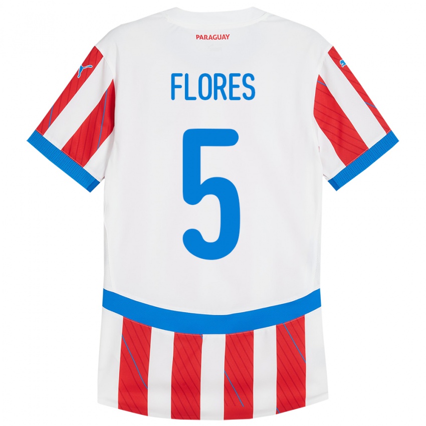 Kinder Paraguay Gilberto Flores #5 Weiß Rot Heimtrikot Trikot 24-26 T-Shirt Österreich