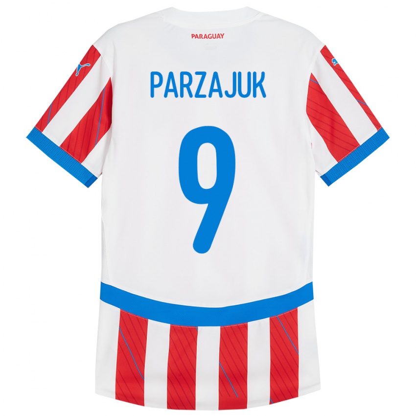 Kinder Paraguay Kevin Parzajuk #9 Weiß Rot Heimtrikot Trikot 24-26 T-Shirt Österreich