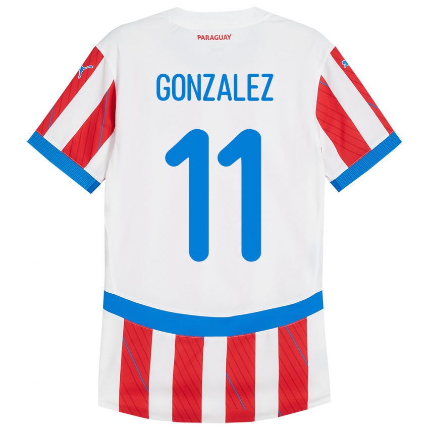 Kinder Paraguay Enso González #11 Weiß Rot Heimtrikot Trikot 24-26 T-Shirt Österreich