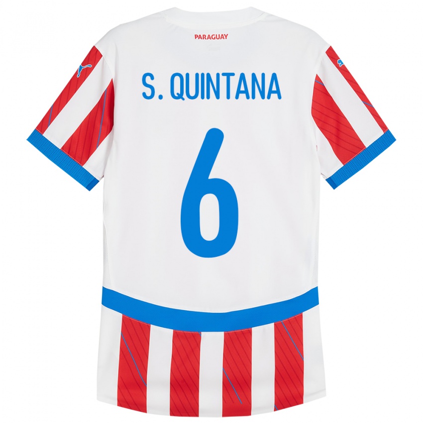 Kinder Paraguay Sebastián Quintana #6 Weiß Rot Heimtrikot Trikot 24-26 T-Shirt Österreich