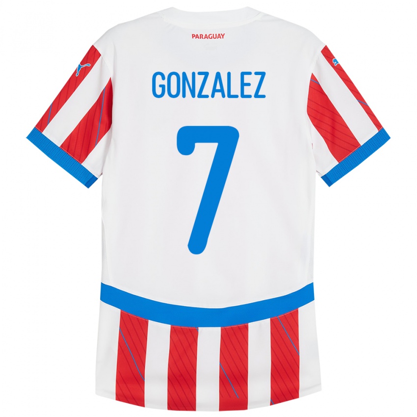 Kinder Paraguay Diego González #7 Weiß Rot Heimtrikot Trikot 24-26 T-Shirt Österreich