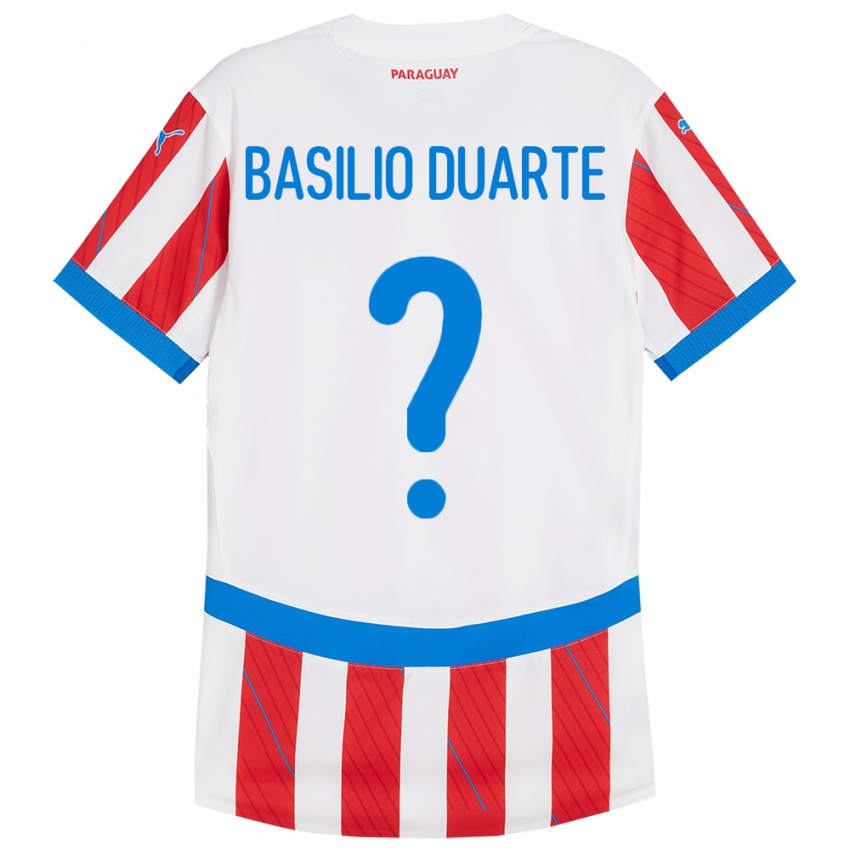 Kinder Paraguay Basilio Duarte #0 Weiß Rot Heimtrikot Trikot 24-26 T-Shirt Österreich