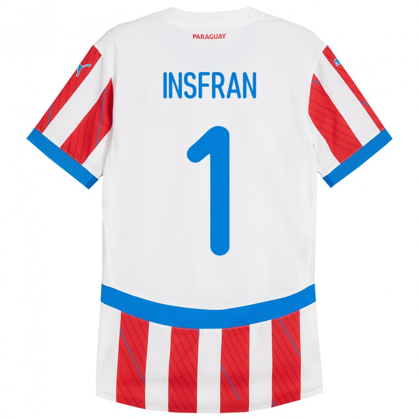 Kinder Paraguay Facundo Insfrán #1 Weiß Rot Heimtrikot Trikot 24-26 T-Shirt Österreich