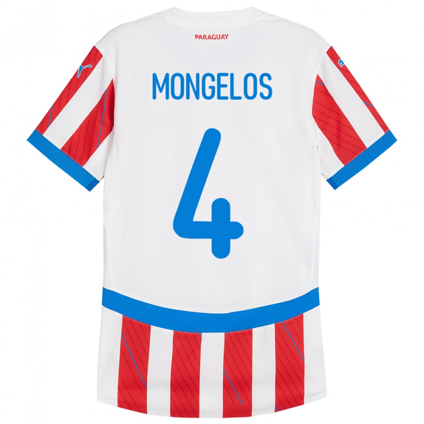 Kinder Paraguay Rolando Mongelós #4 Weiß Rot Heimtrikot Trikot 24-26 T-Shirt Österreich