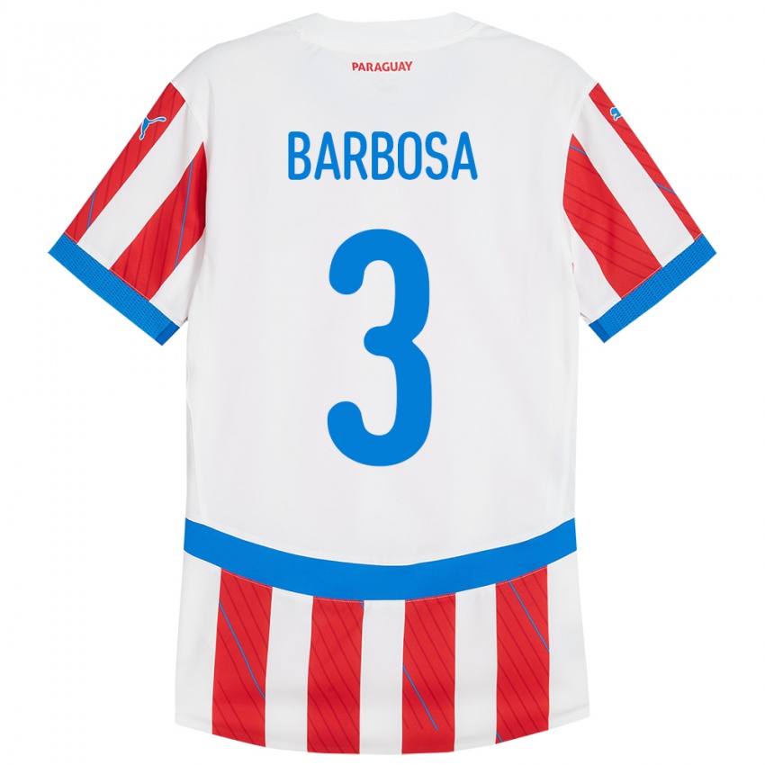 Kinder Paraguay Camila Barbosa #3 Weiß Rot Heimtrikot Trikot 24-26 T-Shirt Österreich