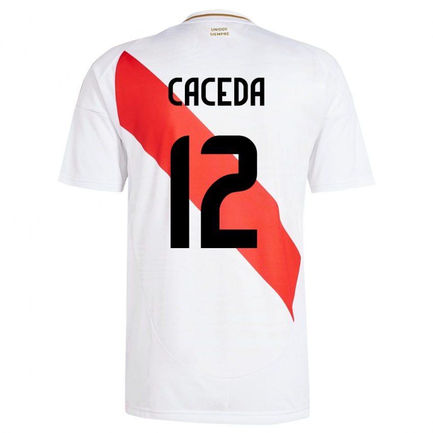 Kinder Peru Carlos Cáceda #12 Weiß Heimtrikot Trikot 24-26 T-Shirt Österreich