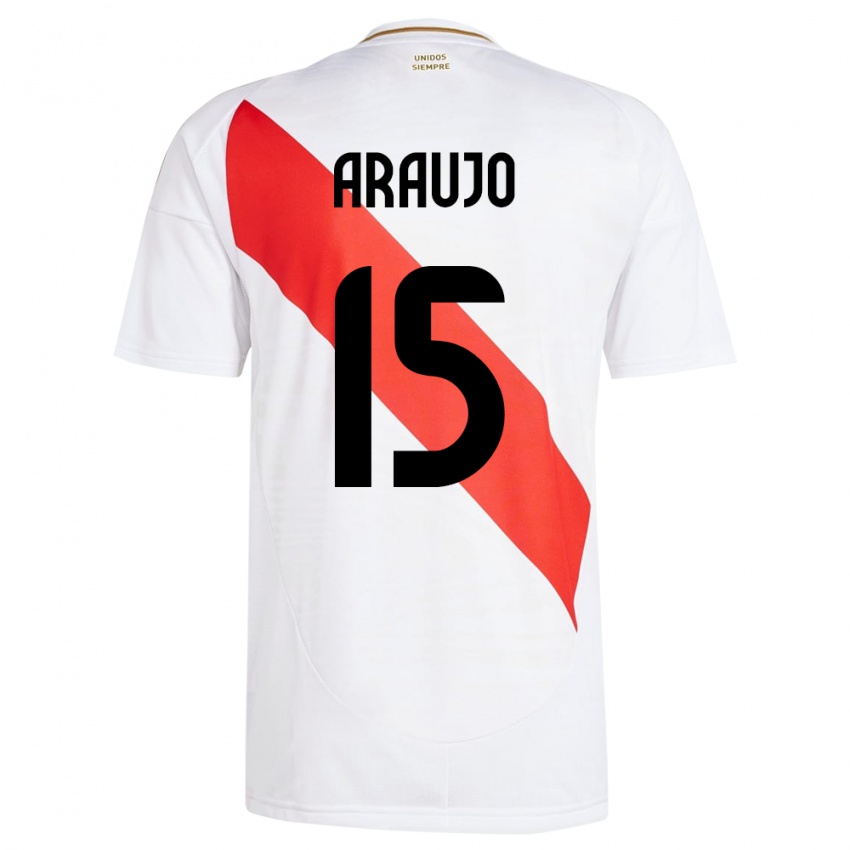 Kinder Peru Miguel Araujo #15 Weiß Heimtrikot Trikot 24-26 T-Shirt Österreich