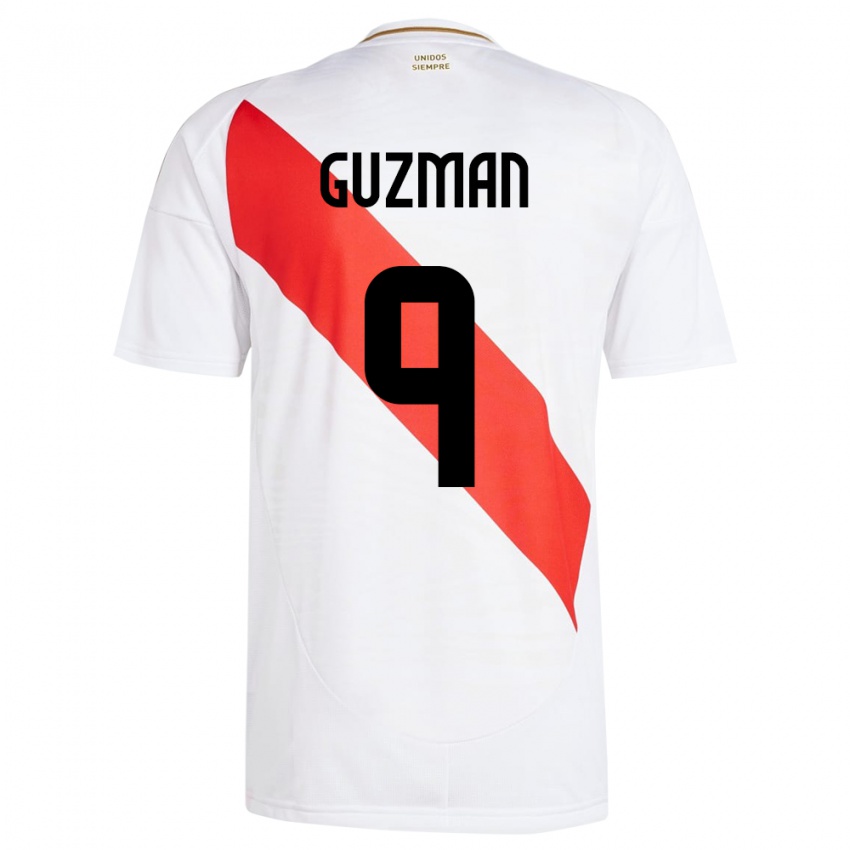 Kinder Peru Víctor Guzmán #9 Weiß Heimtrikot Trikot 24-26 T-Shirt Österreich