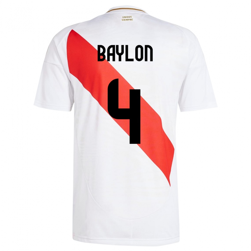 Kinder Peru Luis Baylón #4 Weiß Heimtrikot Trikot 24-26 T-Shirt Österreich