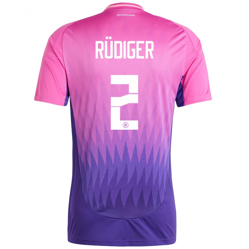 Kinder Deutschland Antonio Rudiger #2 Pink Lila Auswärtstrikot Trikot 24-26 T-Shirt Österreich