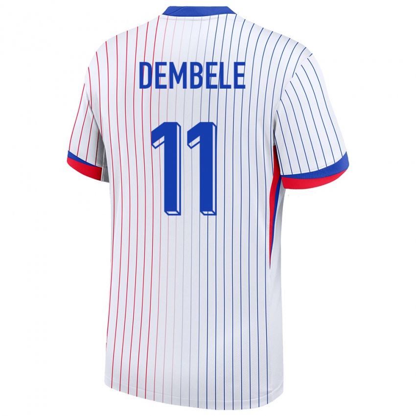 Kinder Frankreich Ousmane Dembele #11 Weiß Auswärtstrikot Trikot 24-26 T-Shirt Österreich