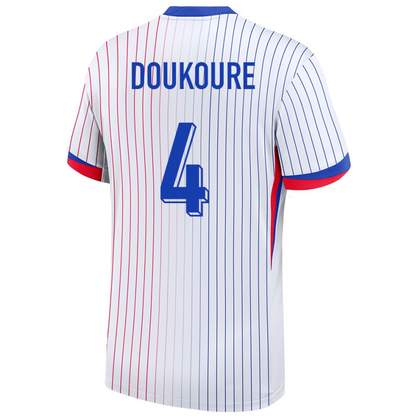 Kinder Frankreich Ismael Doukoure #4 Weiß Auswärtstrikot Trikot 24-26 T-Shirt Österreich