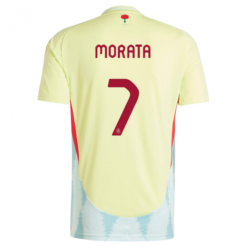 Kinder Spanien Alvaro Morata #7 Gelb Auswärtstrikot Trikot 24-26 T-Shirt Österreich