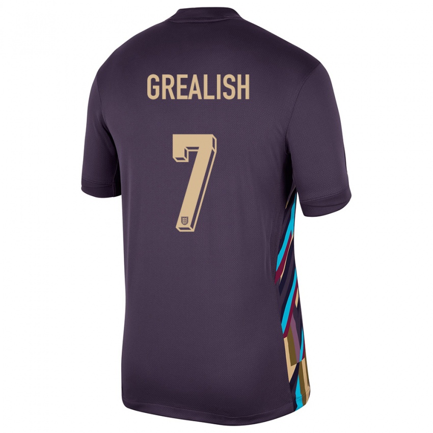 Kinder England Jack Grealish #7 Dunkle Rosine Auswärtstrikot Trikot 24-26 T-Shirt Österreich