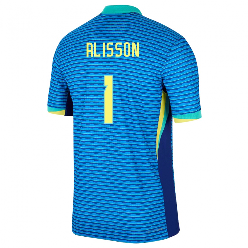 Kinder Brasilien Alisson #1 Blau Auswärtstrikot Trikot 24-26 T-Shirt Österreich