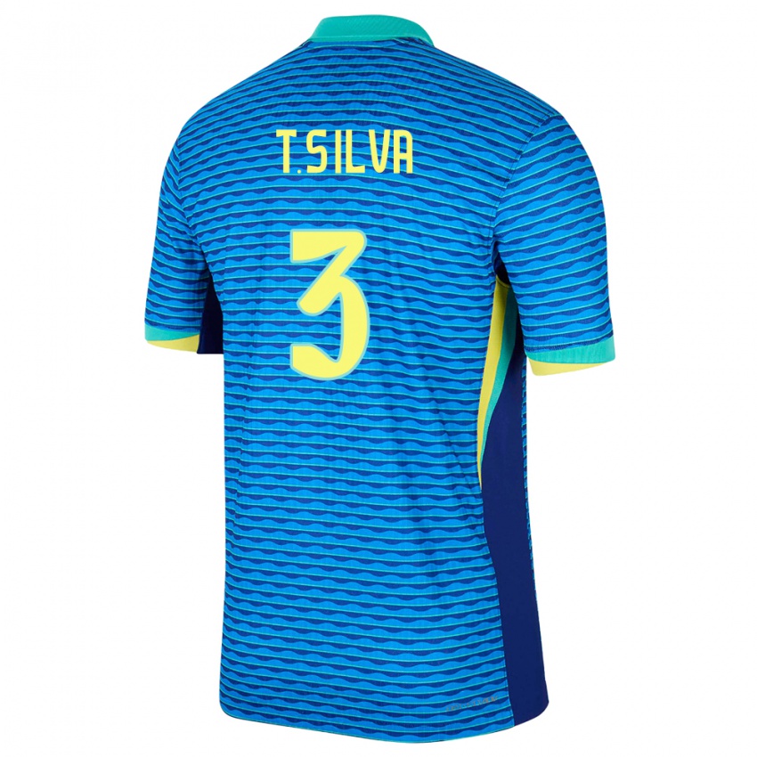 Kinder Brasilien Thiago Silva #3 Blau Auswärtstrikot Trikot 24-26 T-Shirt Österreich