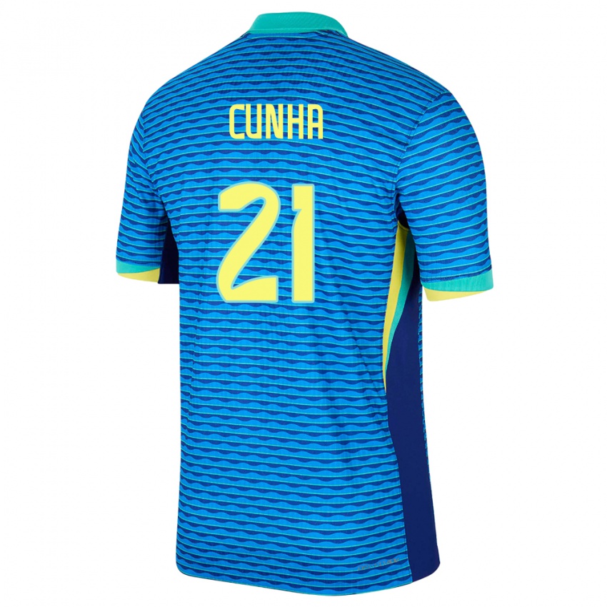 Kinder Brasilien Matheus Cunha #21 Blau Auswärtstrikot Trikot 24-26 T-Shirt Österreich