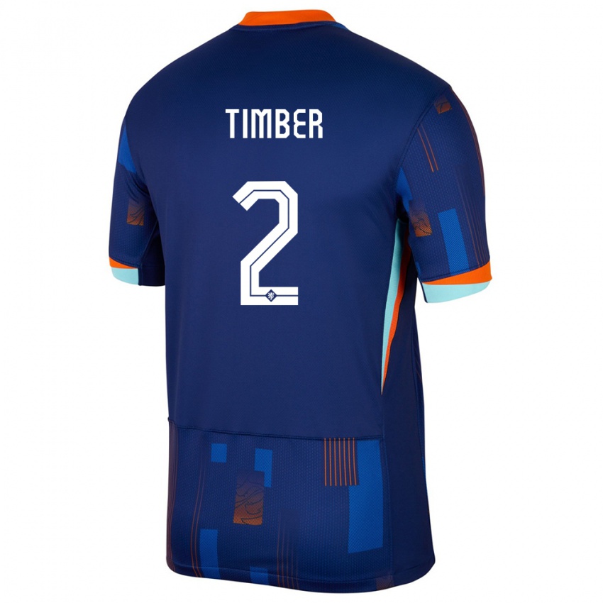 Kinder Niederlande Jurrien Timber #2 Blau Auswärtstrikot Trikot 24-26 T-Shirt Österreich