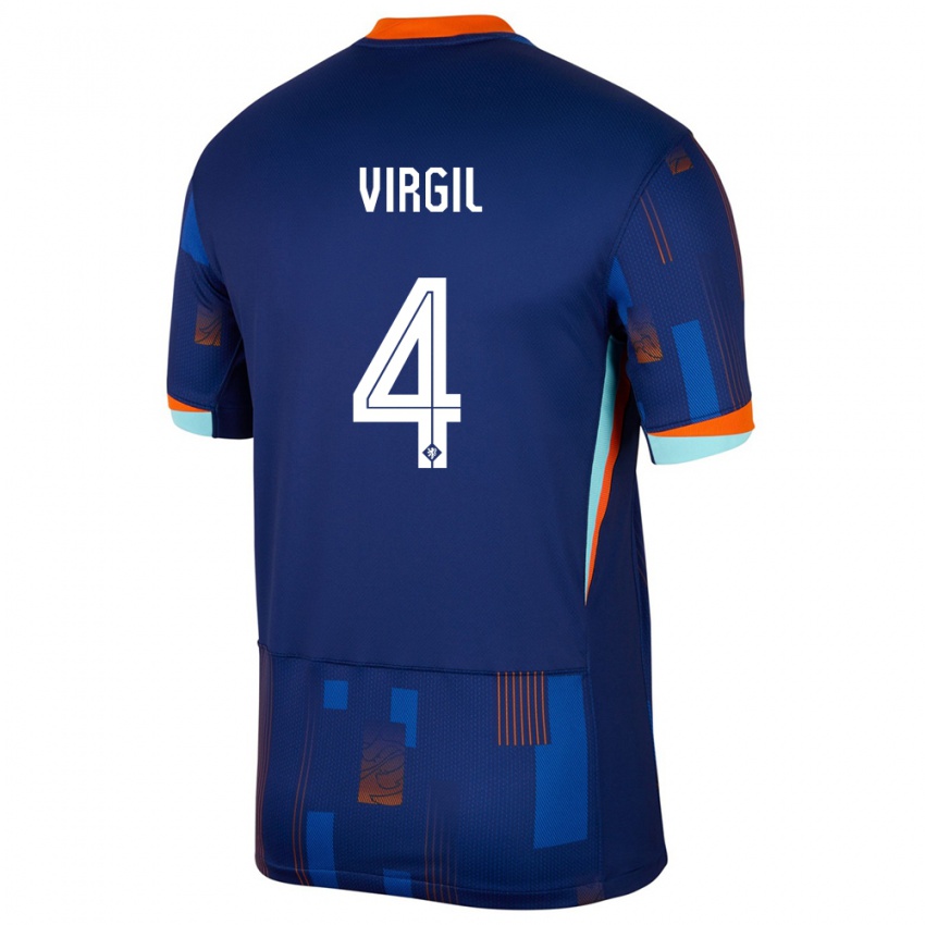 Kinder Niederlande Virgil Van Dijk #4 Blau Auswärtstrikot Trikot 24-26 T-Shirt Österreich