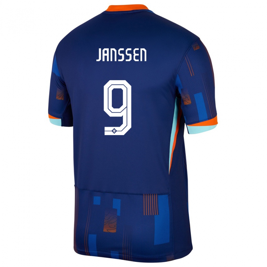 Kinder Niederlande Vincent Janssen #9 Blau Auswärtstrikot Trikot 24-26 T-Shirt Österreich