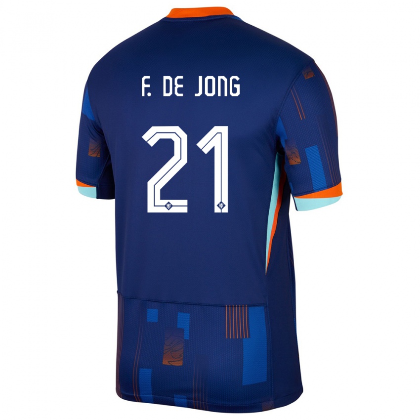 Kinder Niederlande Frenkie De Jong #21 Blau Auswärtstrikot Trikot 24-26 T-Shirt Österreich