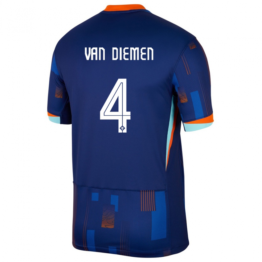 Kinder Niederlande Samantha Van Diemen #4 Blau Auswärtstrikot Trikot 24-26 T-Shirt Österreich