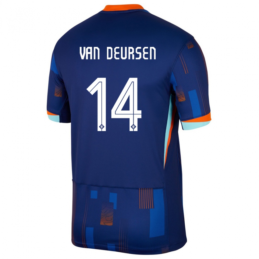 Kinder Niederlande Eva Van Deursen #14 Blau Auswärtstrikot Trikot 24-26 T-Shirt Österreich