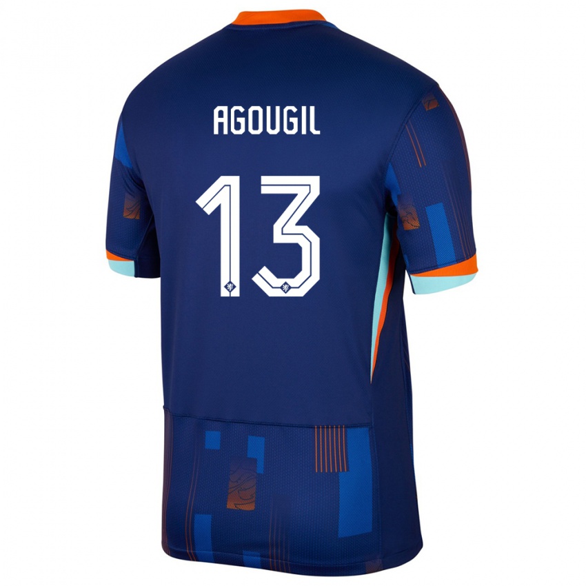 Kinder Niederlande Oualid Agougil #13 Blau Auswärtstrikot Trikot 24-26 T-Shirt Österreich