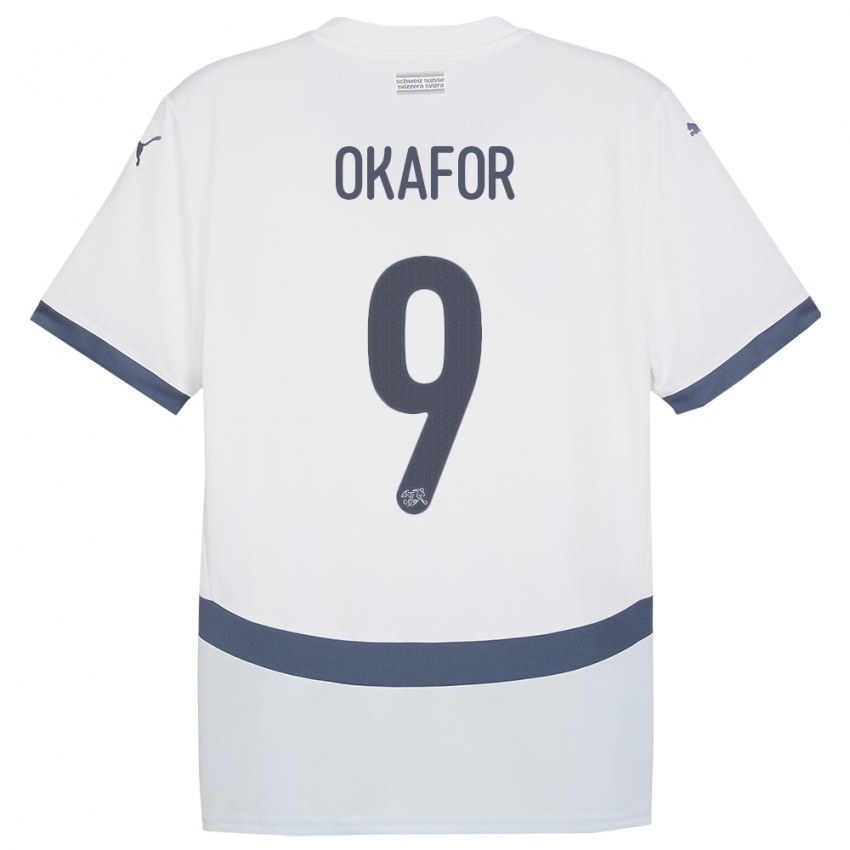 Kinder Schweiz Noah Okafor #9 Weiß Auswärtstrikot Trikot 24-26 T-Shirt Österreich