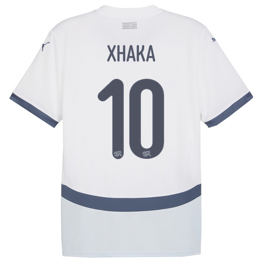 Kinder Schweiz Granit Xhaka #10 Weiß Auswärtstrikot Trikot 24-26 T-Shirt Österreich