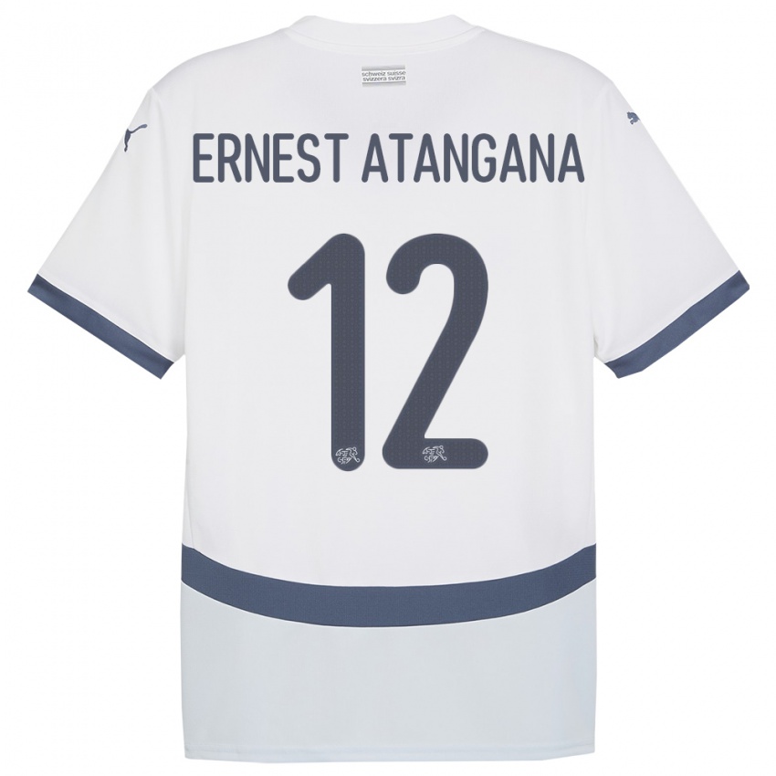 Kinder Schweiz Brian Ernest Atangana #12 Weiß Auswärtstrikot Trikot 24-26 T-Shirt Österreich